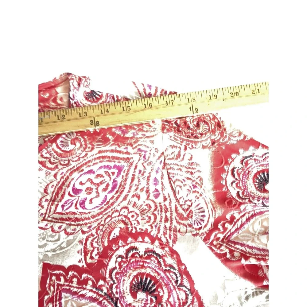 JM Collection Woman Red Paisley 3/4 Sleeve Scoop Neck Top Blouse 1X - Picture 7 of 10